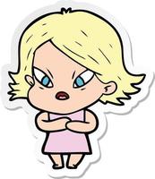 sticker of a cartoon stressed woman vector