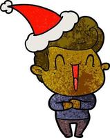 excited man textured cartoon of a wearing santa hat vector