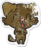 distressed sticker of a laughing cartoon dog vector