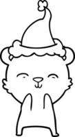 happy line drawing of a polar bear wearing santa hat vector