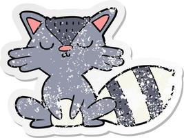 distressed sticker of a cute cartoon raccoon vector