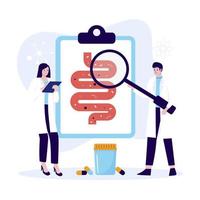 Flat design of two doctor checking about digestive system vector