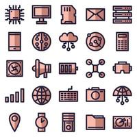Set of 25 device and technology web icons in filled style. Industry 4.0 concept factory of the future. Collection filled icons of technology. Vector illustration