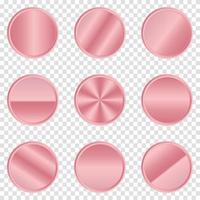 botón de círculo de metal rosa de lujo. círculo de metal rosa. botón de metal realista. ilustración vectorial