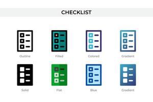 icono de lista de verificación en un estilo diferente. iconos vectoriales de lista de verificación diseñados en estilo de contorno, sólido, coloreado, relleno, degradado y plano. símbolo, ilustración de logotipo. ilustración vectorial vector