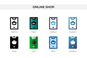 Online Shop icon in different style. Online Shop vector icons designed in outline, solid, colored, filled, gradient, and flat style. Symbol, logo illustration. Vector illustration