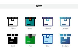 Box icon in different style. Box vector icons designed in outline, solid, colored, filled, gradient, and flat style. Symbol, logo illustration. Vector illustration