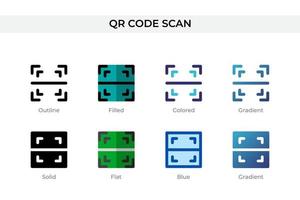 icono de escaneo de código qr en un estilo diferente. iconos vectoriales de escaneo de código qr diseñados en contorno, sólido, coloreado, relleno, degradado y estilo plano. símbolo, ilustración de logotipo. ilustración vectorial vector