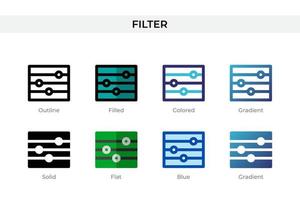 Filter icon in different style. Filter vector icons designed in outline, solid, colored, filled, gradient, and flat style. Symbol, logo illustration. Vector illustration