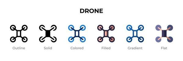 icono de drones en un estilo diferente. iconos vectoriales de drones diseñados en contorno, sólido, coloreado, relleno, degradado y estilo plano. símbolo, ilustración de logotipo. ilustración vectorial vector