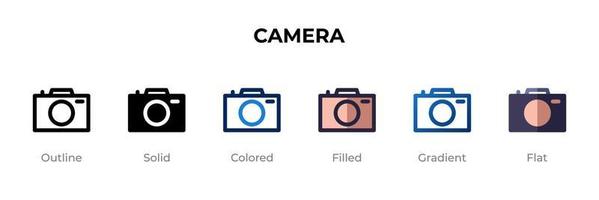 Camera icon in different style. Camera vector icons designed in outline, solid, colored, filled, gradient, and flat style. Symbol, logo illustration. Vector illustration