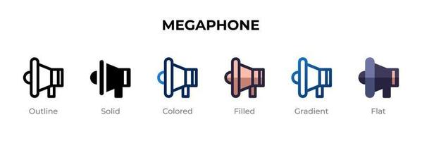 Megaphone icon in different style. Megaphone vector icons designed in outline, solid, colored, filled, gradient, and flat style. Symbol, logo illustration. Vector illustration