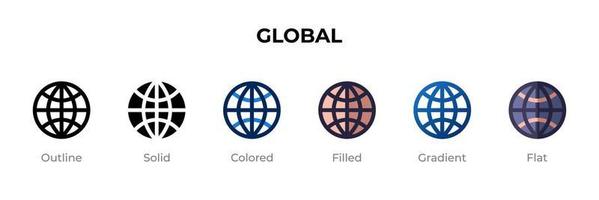 Global icon in different style. Global vector icons designed in outline, solid, colored, filled, gradient, and flat style. Symbol, logo illustration. Vector illustration