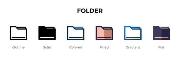 Folder icon in different style. Folder vector icons designed in outline, solid, colored, filled, gradient, and flat style. Symbol, logo illustration. Vector illustration