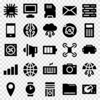 Set of 25 device and technology web icons in solid style. Industry 4.0 concept factory of the future. Collection solid icons of technology. Vector illustration