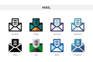 Mail icon in different style. Mail vector icons designed in outline, solid, colored, filled, gradient, and flat style. Symbol, logo illustration. Vector illustration