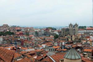 Beautiful aerial view of Porto. Cathedral La Se at the right side photo