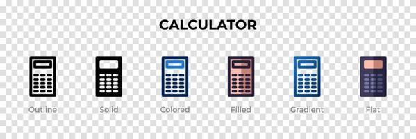 icono de la calculadora en un estilo diferente. iconos vectoriales de calculadora diseñados en contorno, sólido, coloreado, relleno, degradado y estilo plano. símbolo, ilustración de logotipo. ilustración vectorial vector