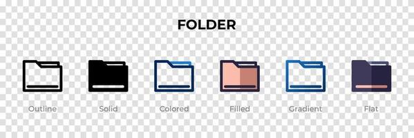 Folder icon in different style. Folder vector icons designed in outline, solid, colored, filled, gradient, and flat style. Symbol, logo illustration. Vector illustration