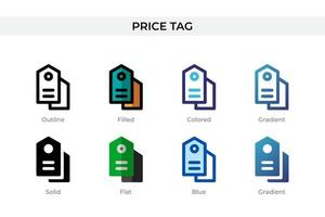 Price Tag icon in different style. Price Tag vector icons designed in outline, solid, colored, filled, gradient, and flat style. Symbol, logo illustration. Vector illustration