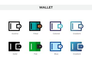 Wallet icon in different style. Wallet vector icons designed in outline, solid, colored, filled, gradient, and flat style. Symbol, logo illustration. Vector illustration