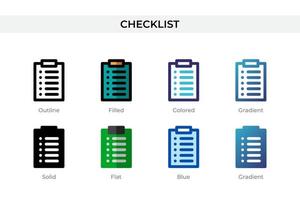 Checklist icon in different style. Checklist vector icons designed in outline, solid, colored, filled, gradient, and flat style. Symbol, logo illustration. Vector illustration