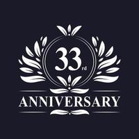 Logotipo del aniversario de 33 años, lujosa celebración del diseño del 33 aniversario. vector