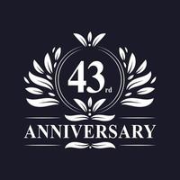 Logotipo del aniversario de 43 años, lujosa celebración del diseño del 43 aniversario. vector