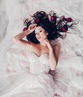 Fashion photo of beautiful bride with dark hair