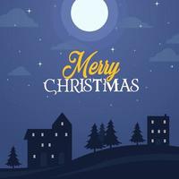 Merry Christmas, Christmas greeting card design, moon in the sky at night with stars. vector