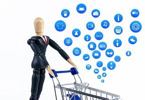 Shopping cart with Shopping icon on white background , Koncept shopping online photo