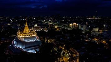 'Golden Mountain '  Wat Saket Ratcha Wora Maha Wihan popular Bangkok tourist attraction , Landmarks of bangkok Thailand .  top view photo