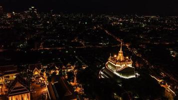 'Golden Mountain '  Wat Saket Ratcha Wora Maha Wihan popular Bangkok tourist attraction , Landmarks of bangkok Thailand .  top view photo