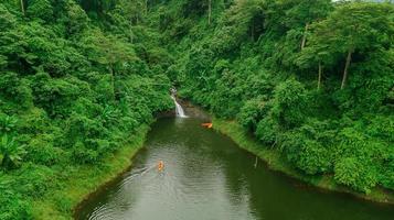 Waterfall in the middle of the forest. Bird eye view , drone photo