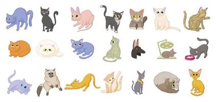 Cats icon set, cartoon style vector
