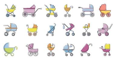 Baby carriage icon set, cartoon style vector