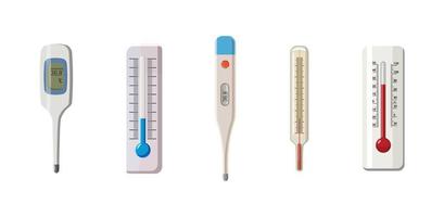 Thermometer icon set, cartoon style vector