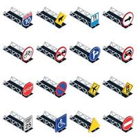 Road sign icons set, isometric style vector