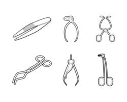 Forceps icon set, outline style vector