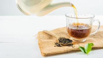 tea with  Tea glass on white wood