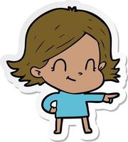 sticker of a cartoon friendly girl vector