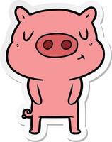 sticker of a cartoon content pig vector