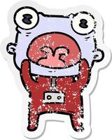 distressed sticker of a cartoon weird alien communicating vector