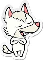 sticker of a cartoon wolf laughing vector