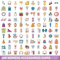 100 womens accessories icons set, cartoon style vector