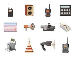 Electric device icon set, cartoon style vector