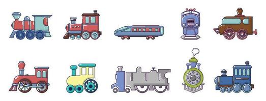 conjunto de iconos de tren, estilo de dibujos animados vector