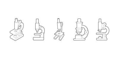 Microscope icon set, outline style vector