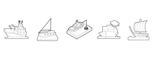 Ship icon set, outline style vector