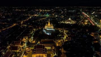 'Golden Mountain '  Wat Saket Ratcha Wora Maha Wihan popular Bangkok tourist attraction , Landmarks of bangkok Thailand .  top view photo